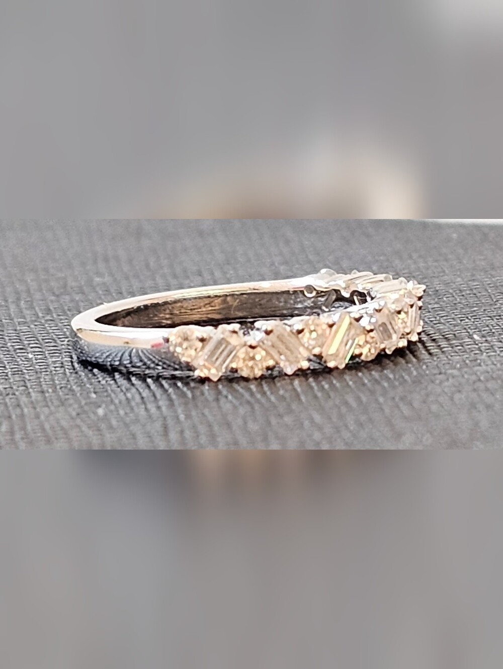 925 STERLING SILVER Baguette and Round Moissanite Half Eternity Band SZ 4